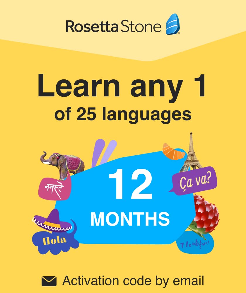 Rosetta Stone Learning Software  ALL 25 Languages Included  12 Month Subscription  Compatible with PC  Mac  iOS  Android  Online Code  Learn to Speak Spanish  French  English  Japanese  German  Italian and More