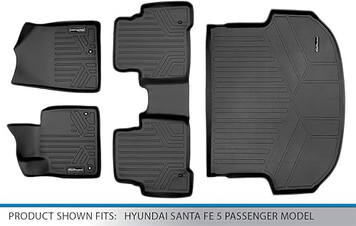 Miniatura 6 de SMARTLINER Alfombrillas personalizadas de 2 filas y forro de carga detrás de la segunda fila, color negro, compatible con el modelo Hyundai Santa Fe
