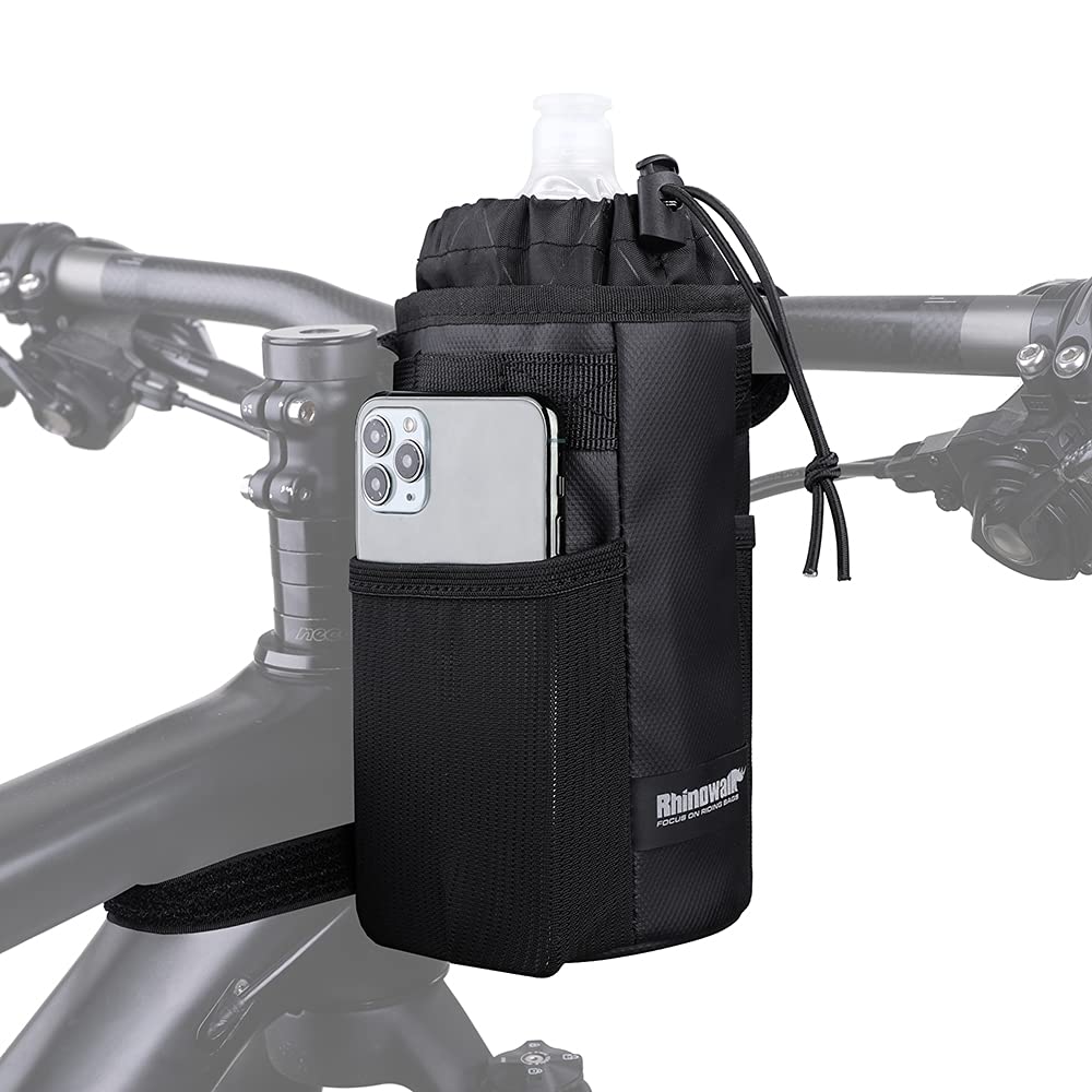 Rhinowalk Bike Cup Holder, Bicycle Water Bottle Holder Handlebar Drink Holder with Mesh Pockets Phone Bag Bike Handlebar Cup Drink Holder Bike Handlebar Bottle Bag Professional Cycling Accessories