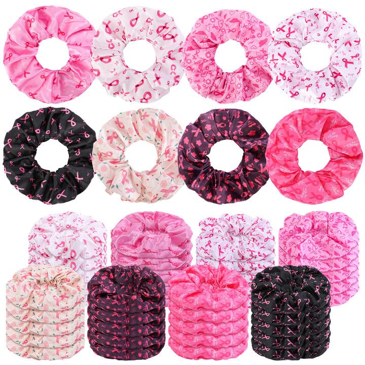 40 Pcs Breast Cancer Awareness Scrunchies, Pink Breast Cancer Hair Ties