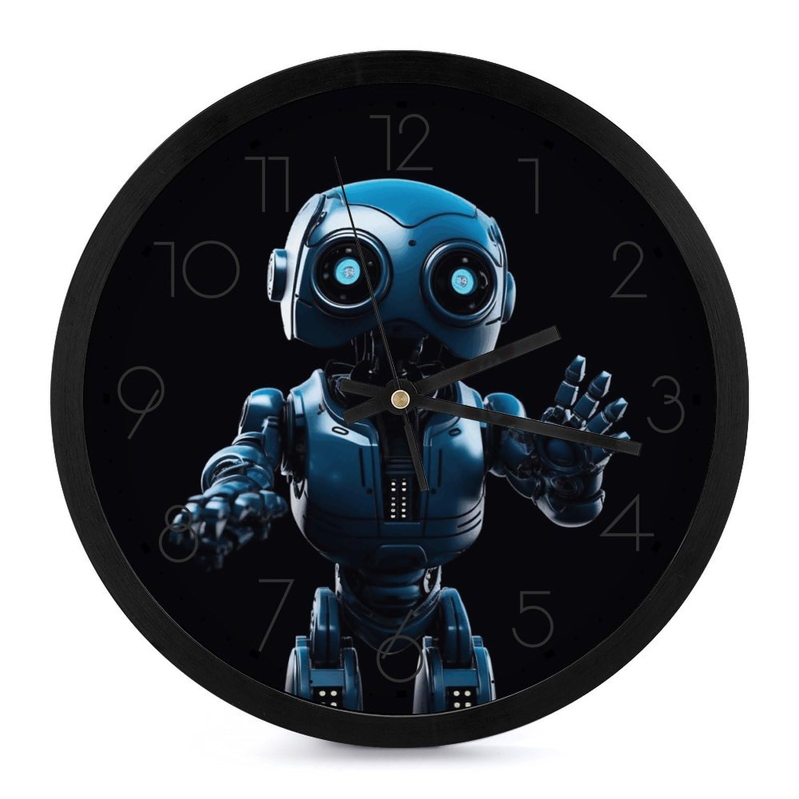 Horloge murale sans tic-tac robot bleu de 25,4 cm pour éliminer les bruits