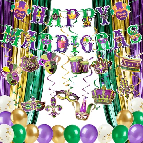 Décoration Mardi Gras tricolore violet doré vert de 28 pièces