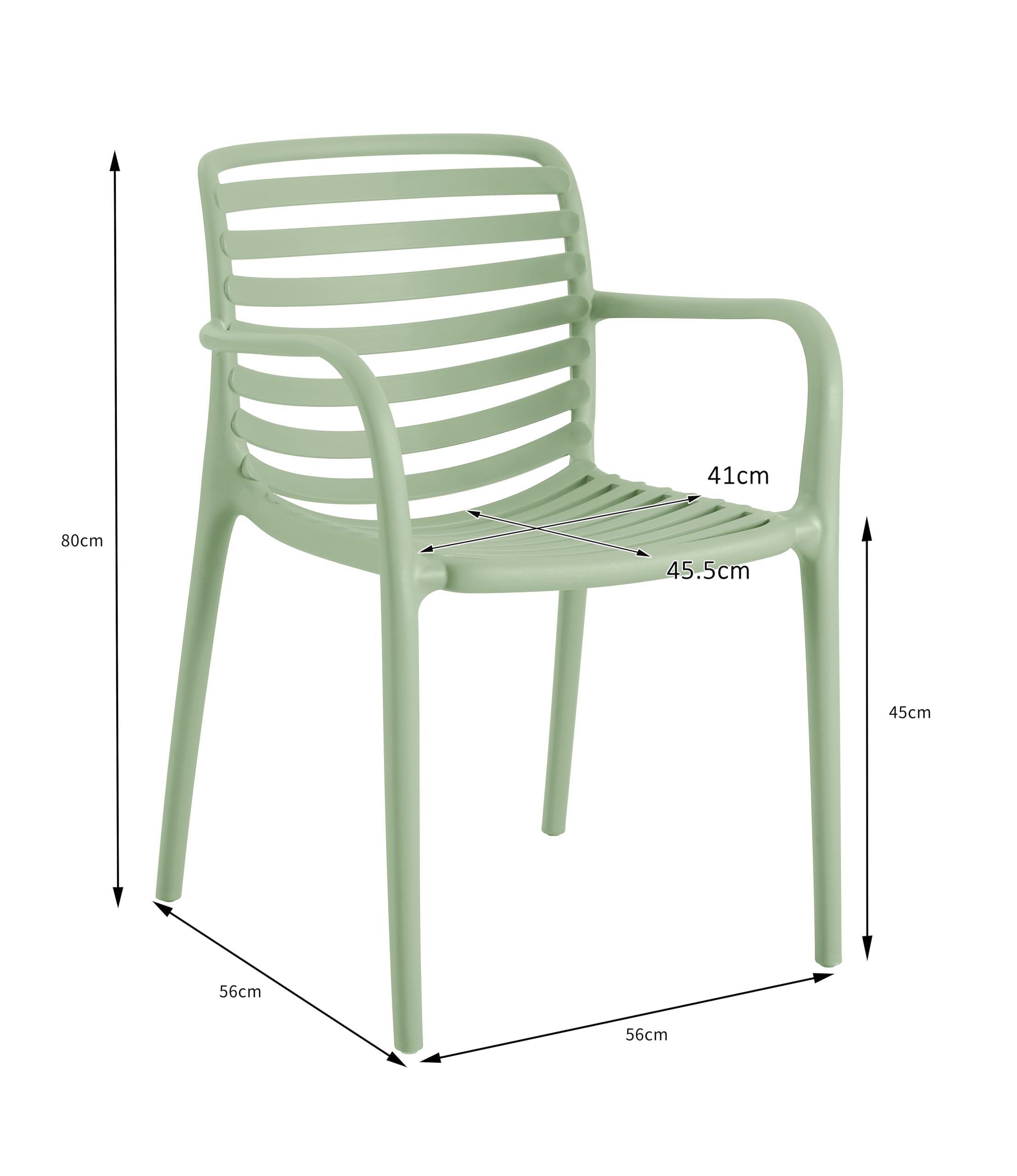 METRO Professional Silla Apilable Elaria con Reposabrazos, Polipropileno, 56x56x80 cm, Resistente UV, Verde Aguacate