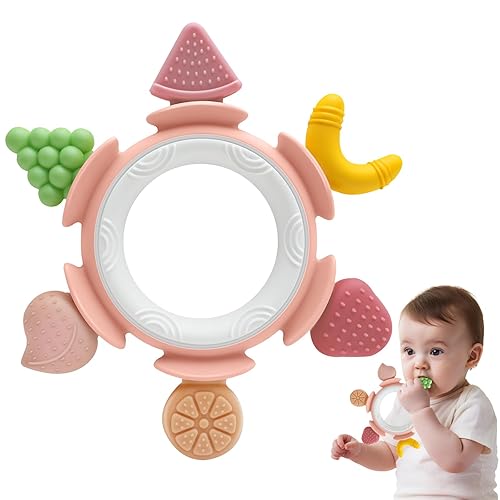 Anillo de dentición para bebés de 3 a 12 meses, mordedor de silicona para aliviar el dolor de encías, juguete sensorial calmante para masticar,
