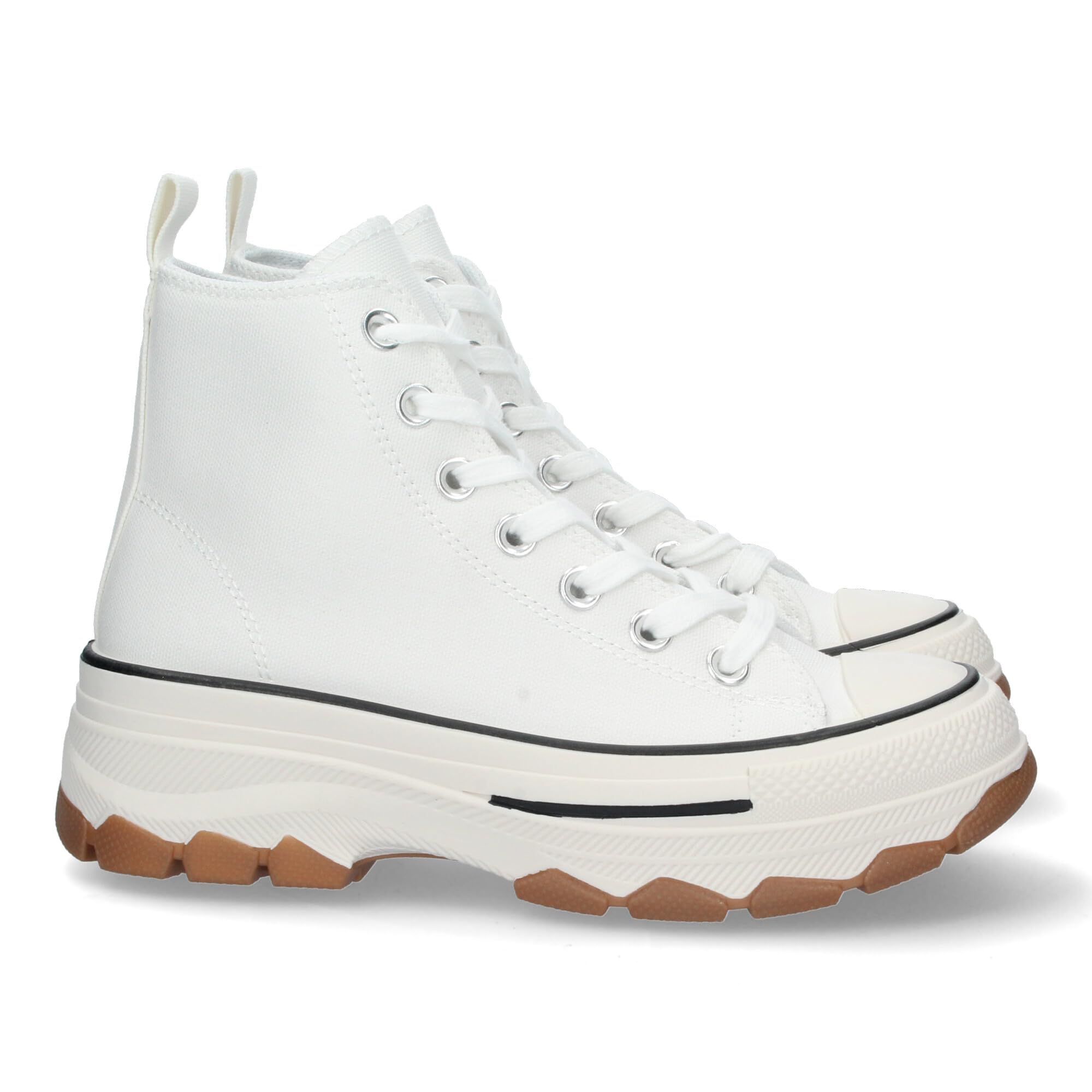 shoes&blues.es Zapatilla Abotinada de Plataforma para Mujer, Comoda, Estilo Bamba, Material de Lona, y Cierre de Cordones