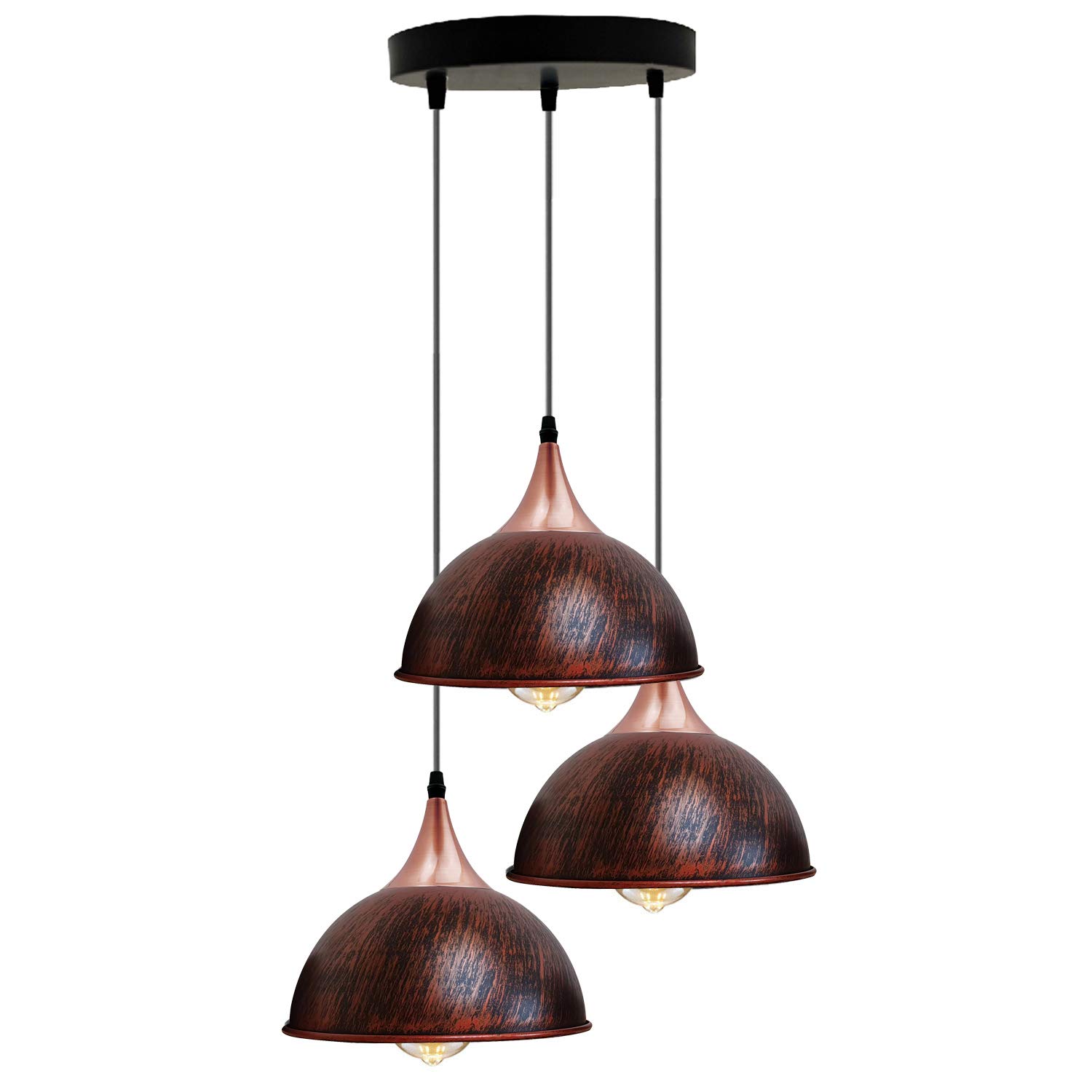 LEDSone 3 Head Ceiling Pendant Light 21cm Rustic Red Metal Shade Indoor Adjustable Hanging Light Fitting for Hotel, Restaurants, Bar, Dining Room, Bedroom, Living Room