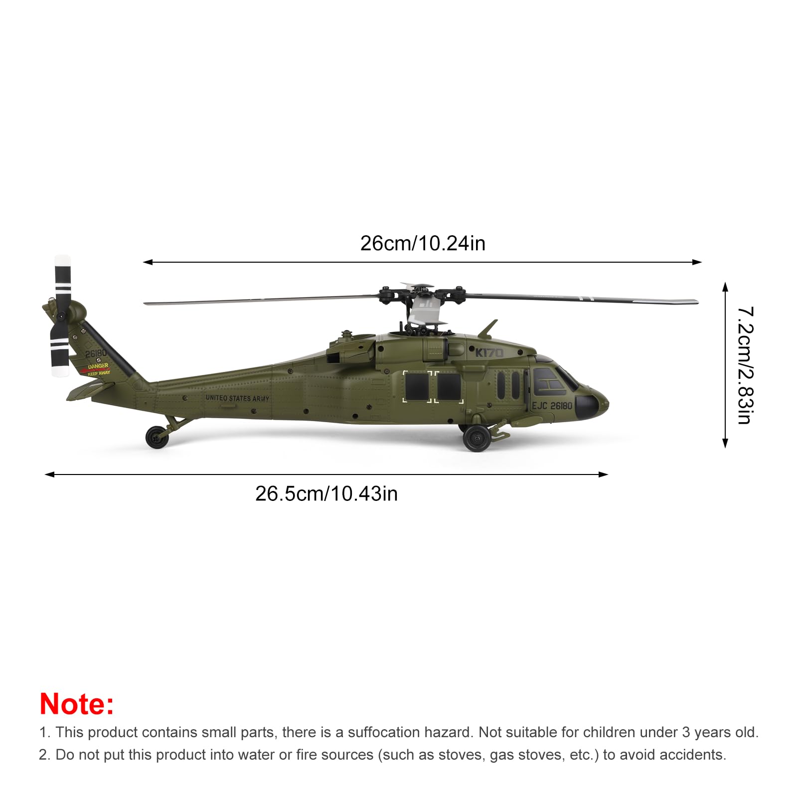 K170 RC Helicopter, 2.4G 4CH Flybarless 6-Axis Gyroscope Altitude Hovering RC elicottero militare con stand di visualizzazione e grembiule Decollo Landing Pads