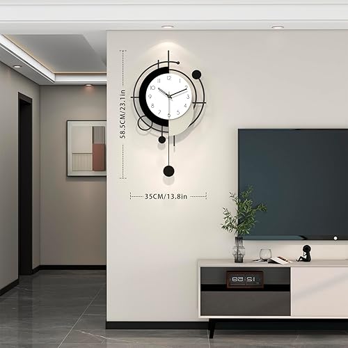 Miniatura 4 de Reloj de pared grande para decoración de sala de estar, moderno reloj de pared decorativo de madera negra con péndulo funciona con pilas, sin