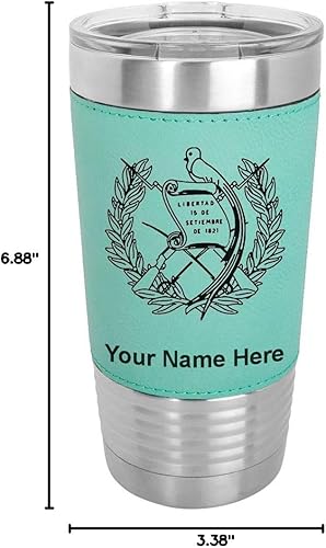 Miniatura 10 de LaserGram Vaso aislado al vacío de 20 onzas, bandera de Guatemala, grabado personalizado incluido (cuero sintético, verde azulado)