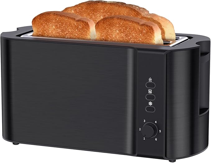 Toaster 4 Slice, Long Slot Toaster with Warming Rack, Stainless Steel