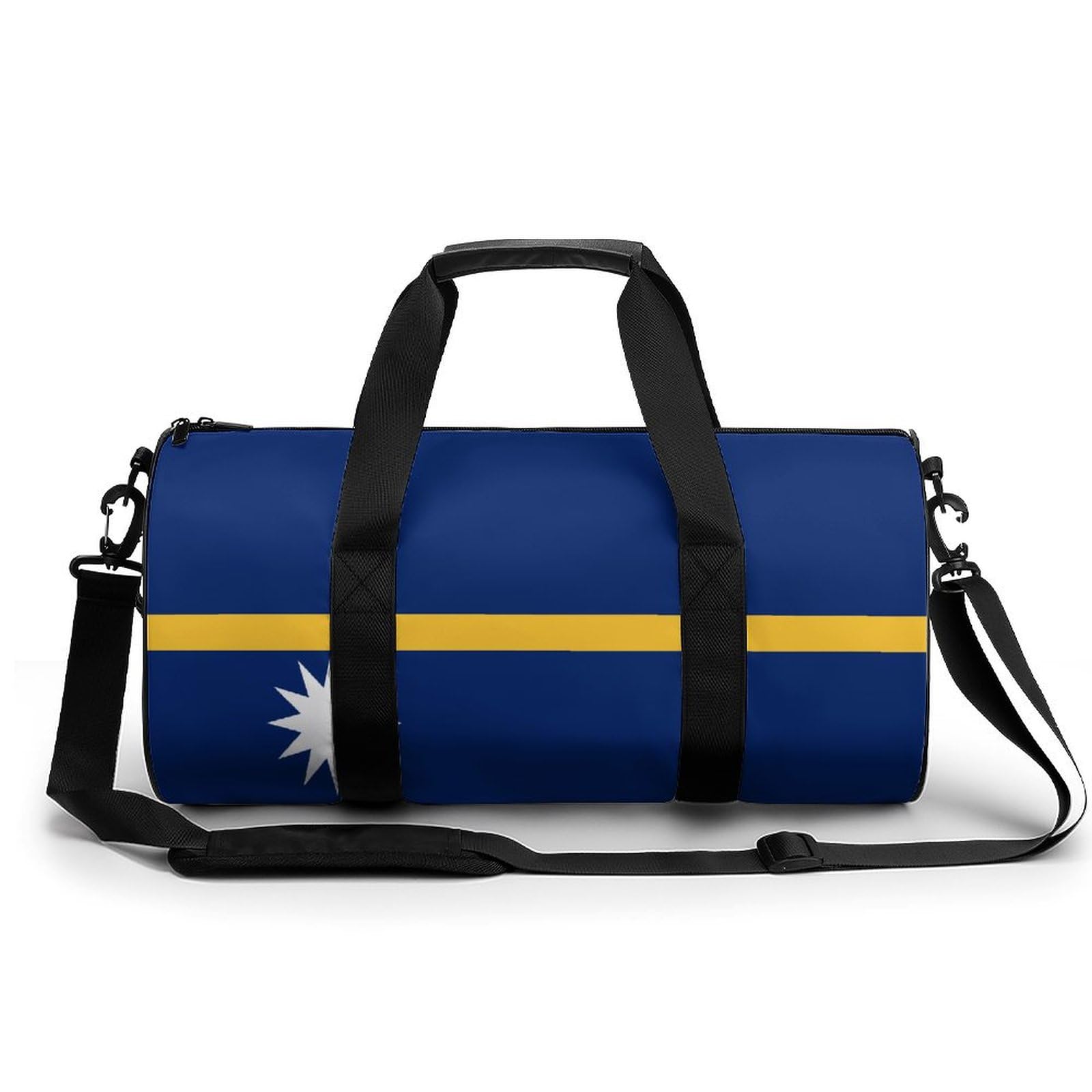 Nauru Flag Travel Gym Bag for Women Men Cylindrical Duffle Bag Sport Workout Bag with Shoulder Strap