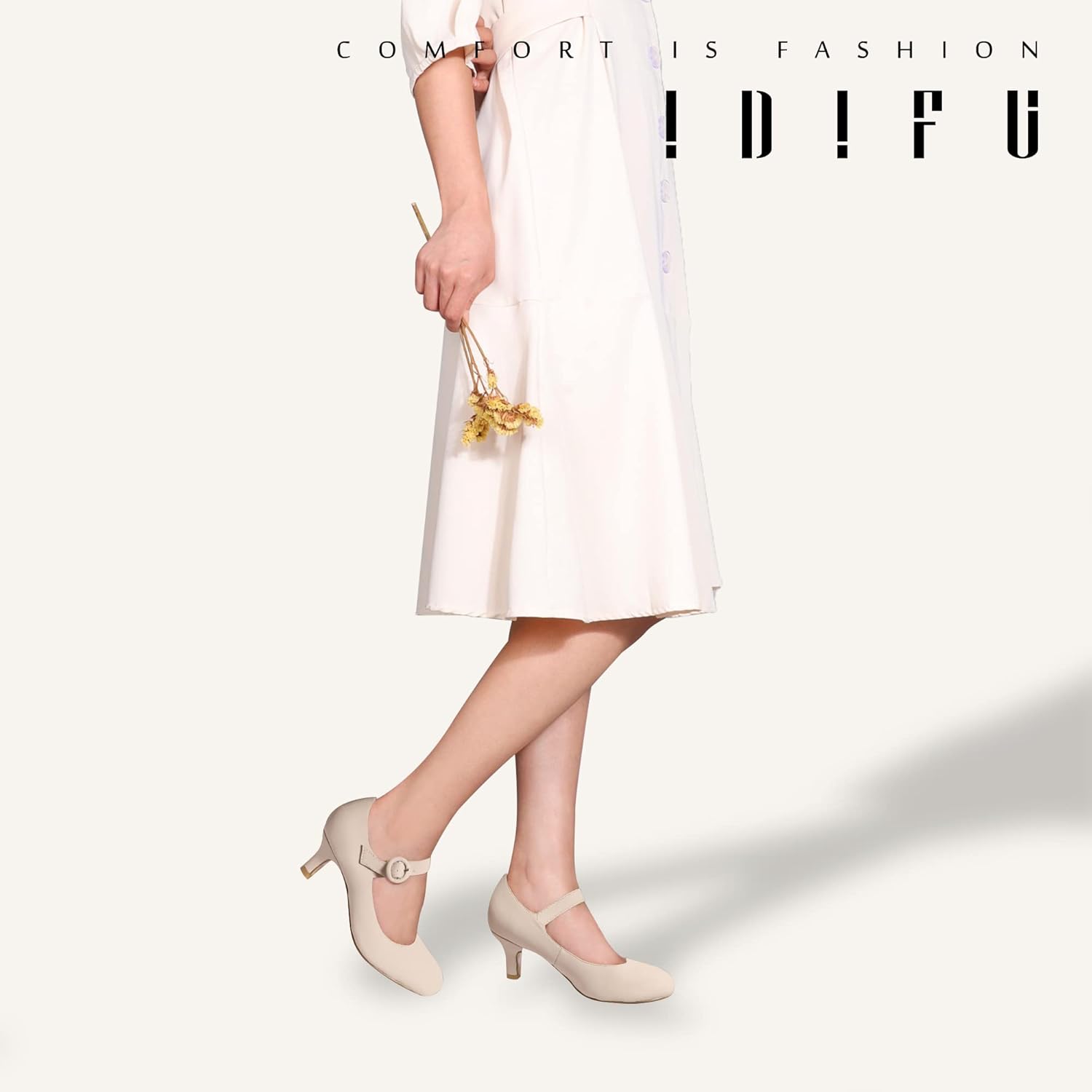 IDIFU Women's Jessy Dress Mary Jane Shoes Low Kitten Heels Closed Round Toe Office Work Wedding Pumps - Image 2