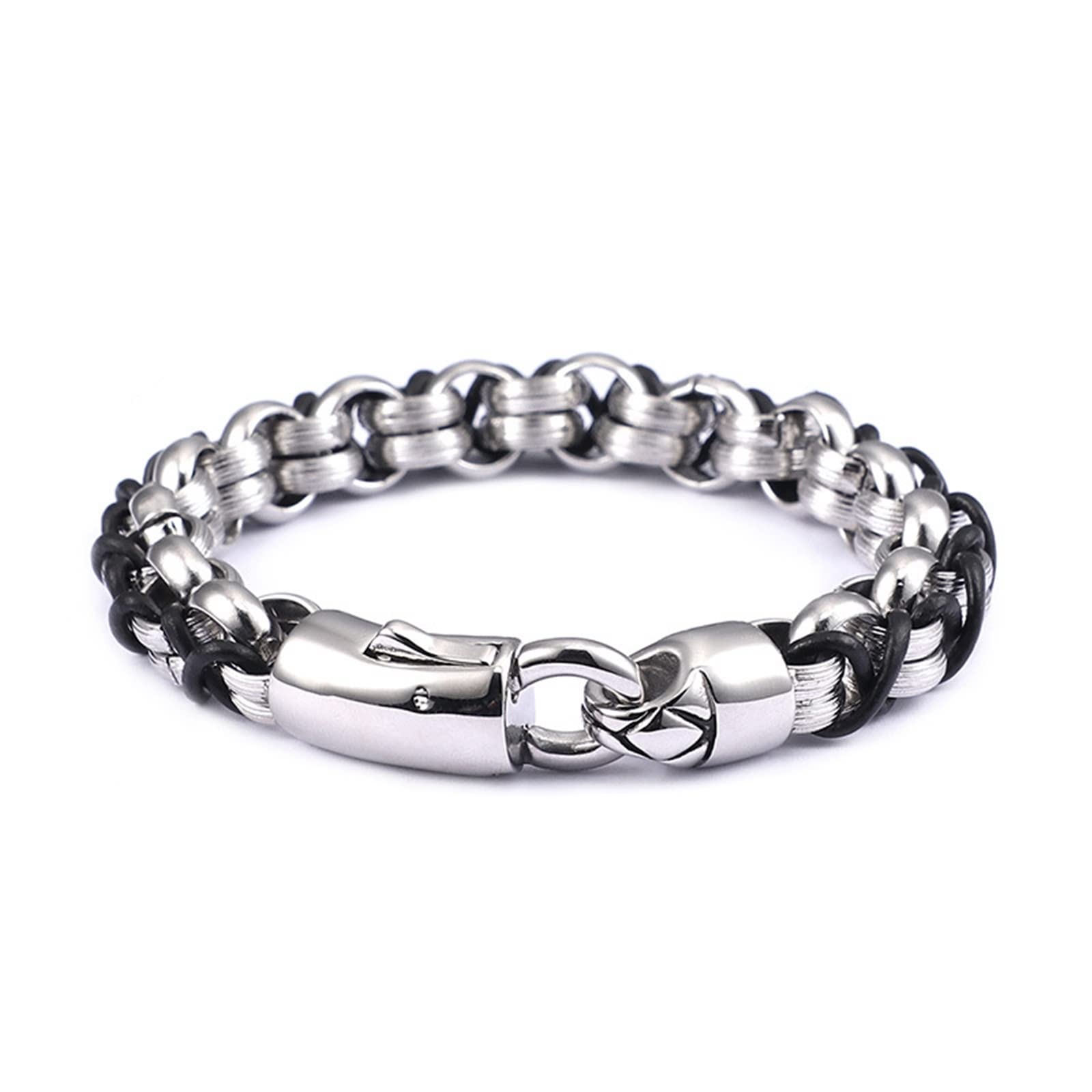 AMDXD Cadeaux pour hommes Bracelet en acier inoxydable pour homme Gravure Bracelets pour homme Bracelet argenté Longueur 21,5 cm, 21.5 centimeters, Acier inoxydable, Sans zircone