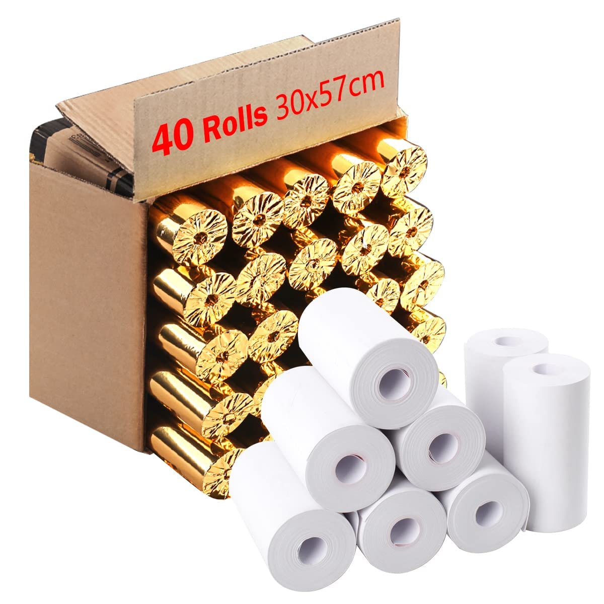 ECVVPOS Thermal Receipt Printer Paper, Applicable To Bank Queues, Hospitals, Hotels, Restaurants, Supermarkets, Convenience Stores (57 x 30 mm 40 Rolls/Pack)