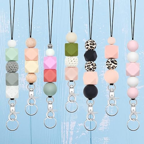 Miniatura 6 de POPLOPP 2 cordones bonitos para tarjetas de identificación y llaves para mujeres profesoras, cordón de silicona con cuentas con llavero para
