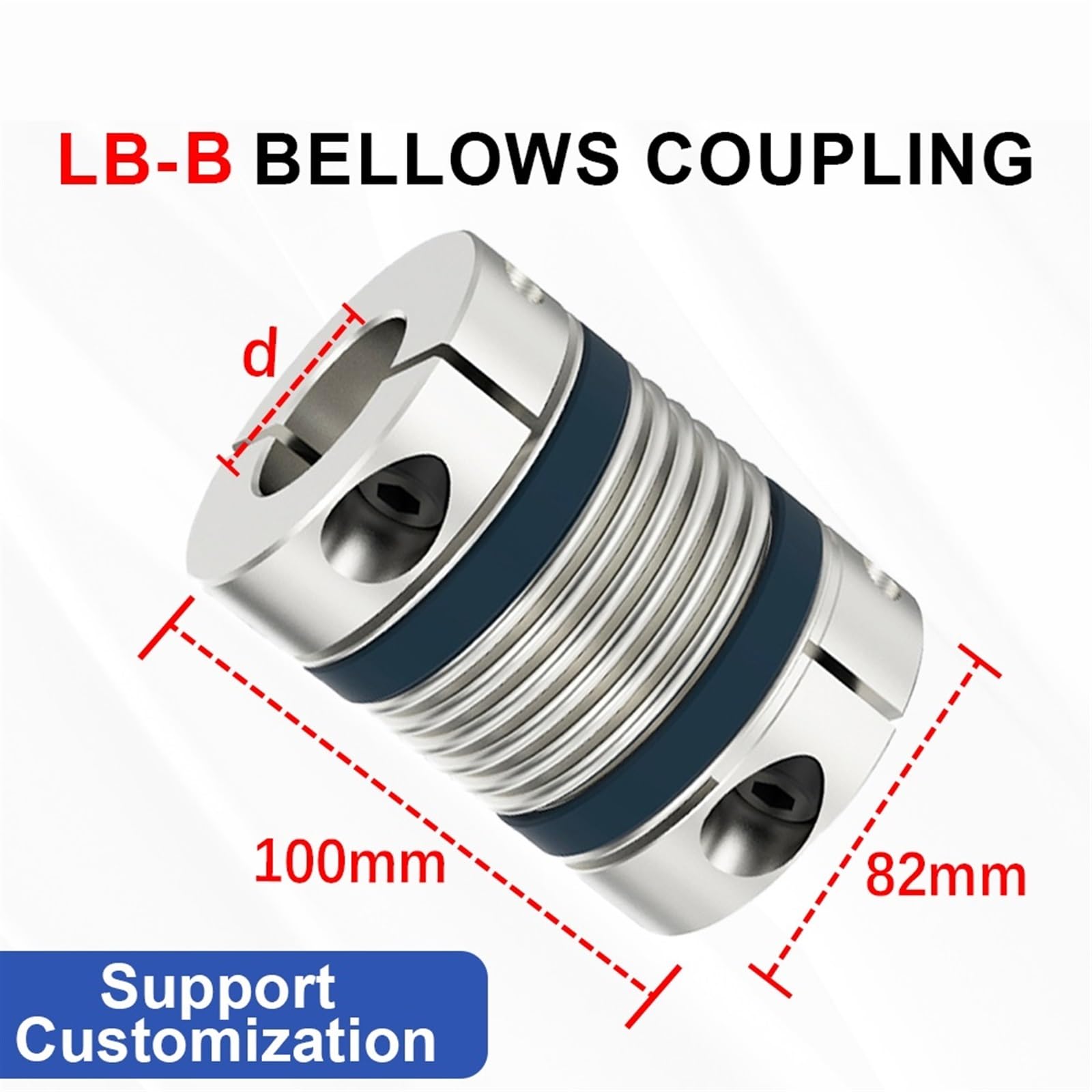 Accoppiamento albero LB B D82L100, accoppiatore motore flessibile a soffietto, in alluminio, ad alta elasticità, Guarnizione universale, stampante 3D, Cardan(LB-B-D82L100-39X39)
