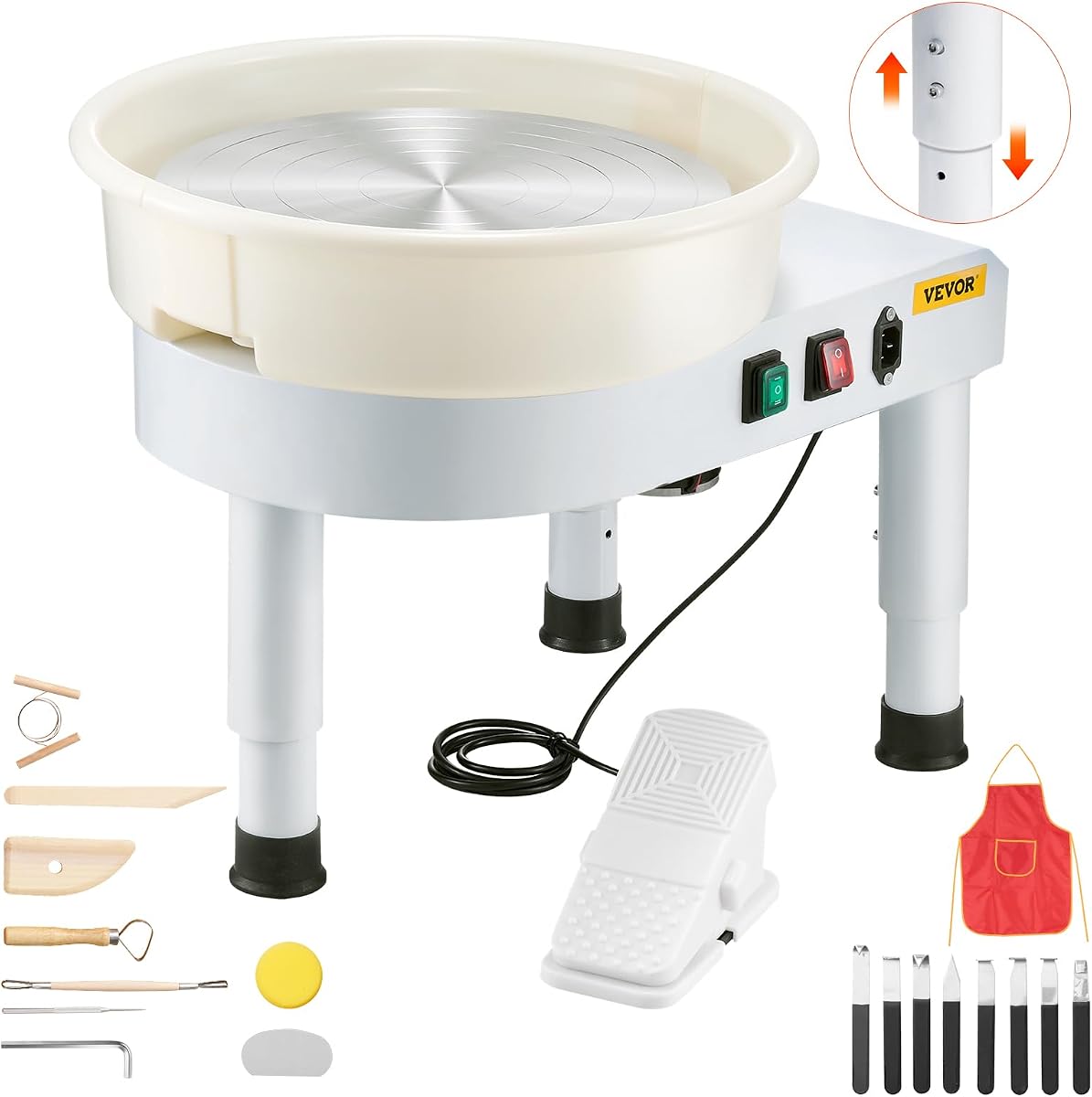 VEVOR 14in/35cm Pottery Wheel for Adults, 0-6in Lift-Table 450W Professional Pottery Kit with Foot Pedal Detachable Basin DIY Art Clay Potter's Wheel for Kids Adults Beginners at Home Pottery, White | DIY Art Clay Potter's Wheel for Kids Adults Beginners at Home Pottery, 0-6in Lift-Table, Foot Pedal, Detachable Basin, White