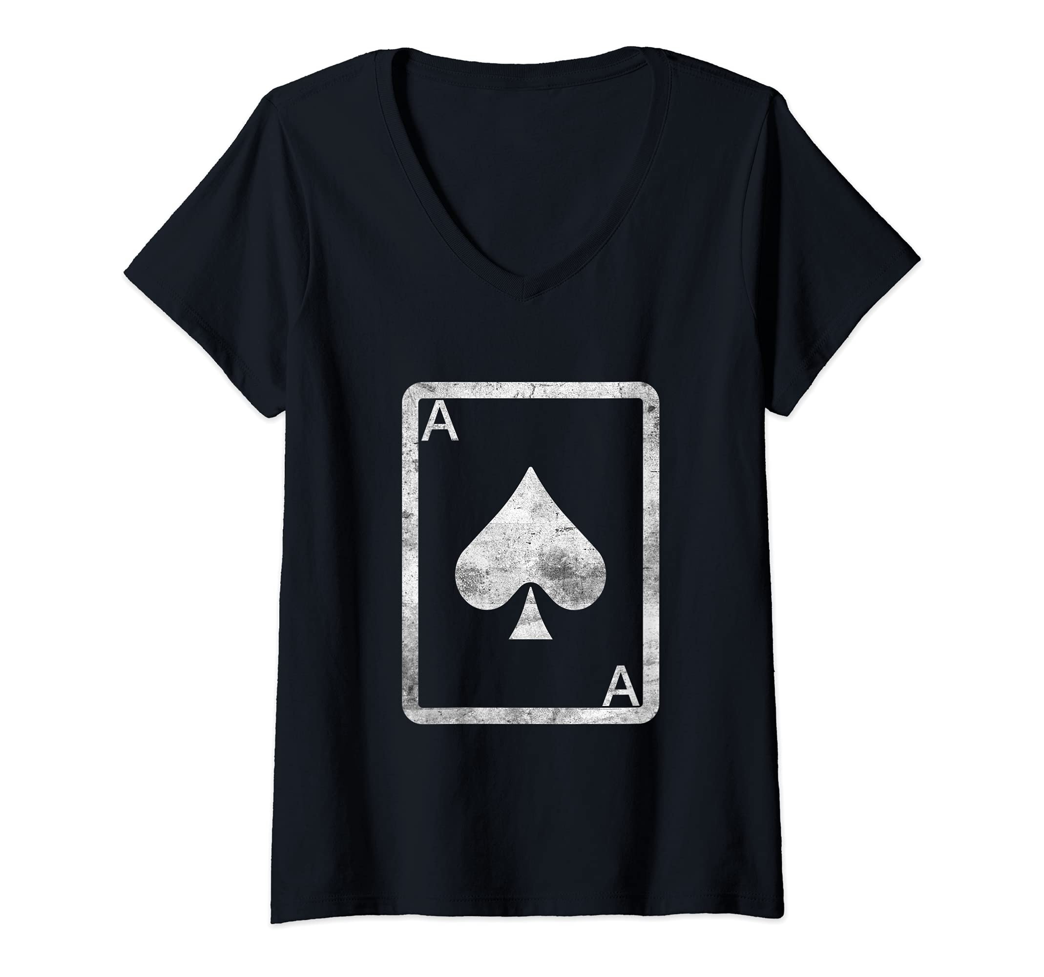 Womens Funny Poker Card Ace Spade Design Gambling Cards Player V-Neck T-Shirt