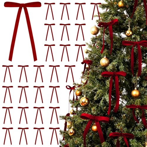 30PCs Burgundy Bows for Christmas Tree, 5 x 7 Inch Burgundy Velvet...