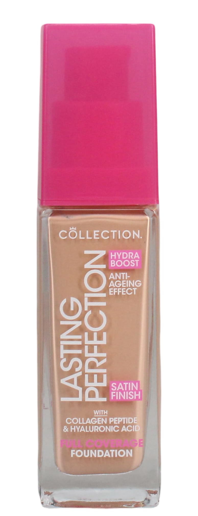 Collection Cosmetics Lasting Perfection Satin Foundation, Full Coverage, with Hyaluronic Acid, 7W Biscuit Warm 27ml