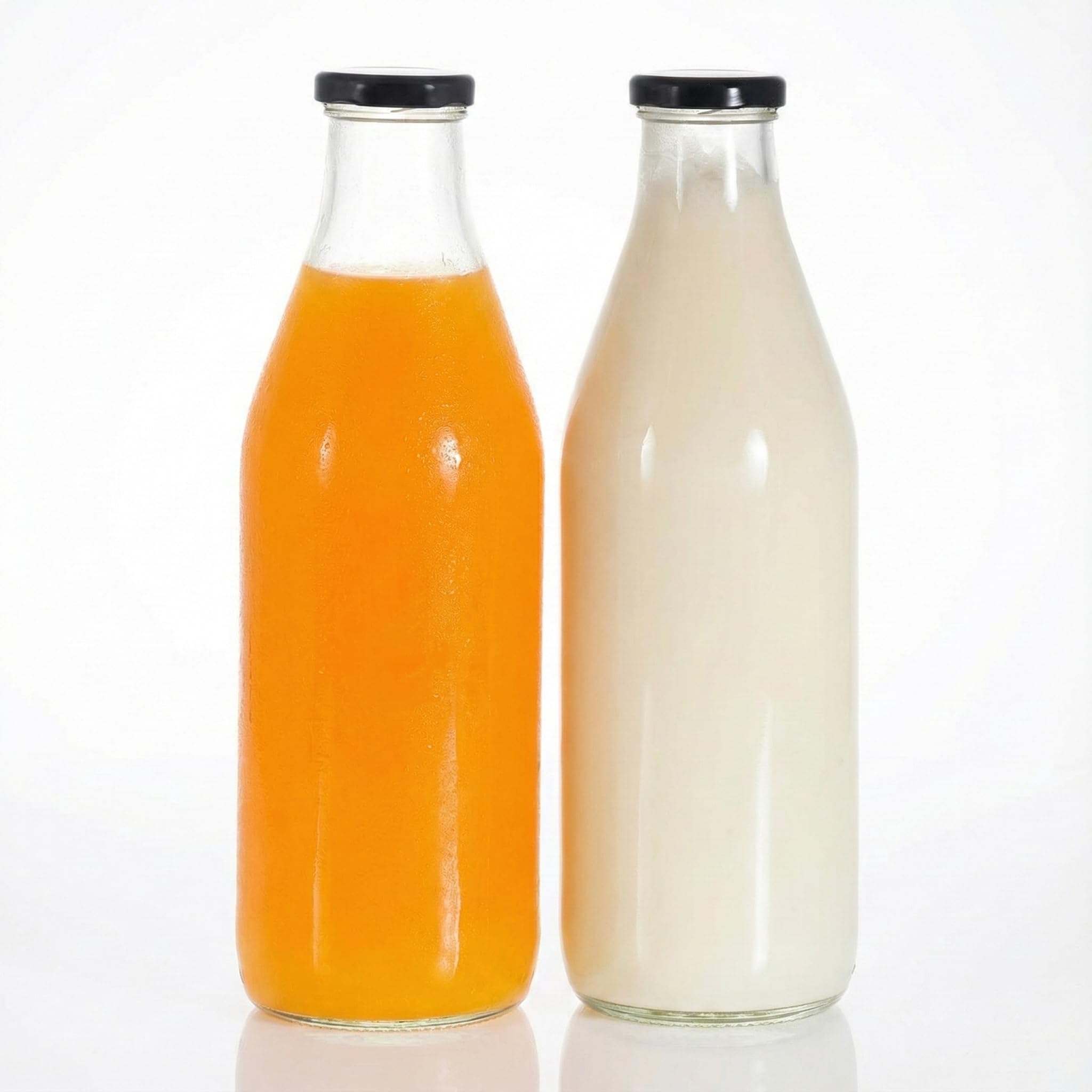 Glass Bottle Set For Water Milk with Air Tight Cap, 1 Litre, Black (2 Pieces)