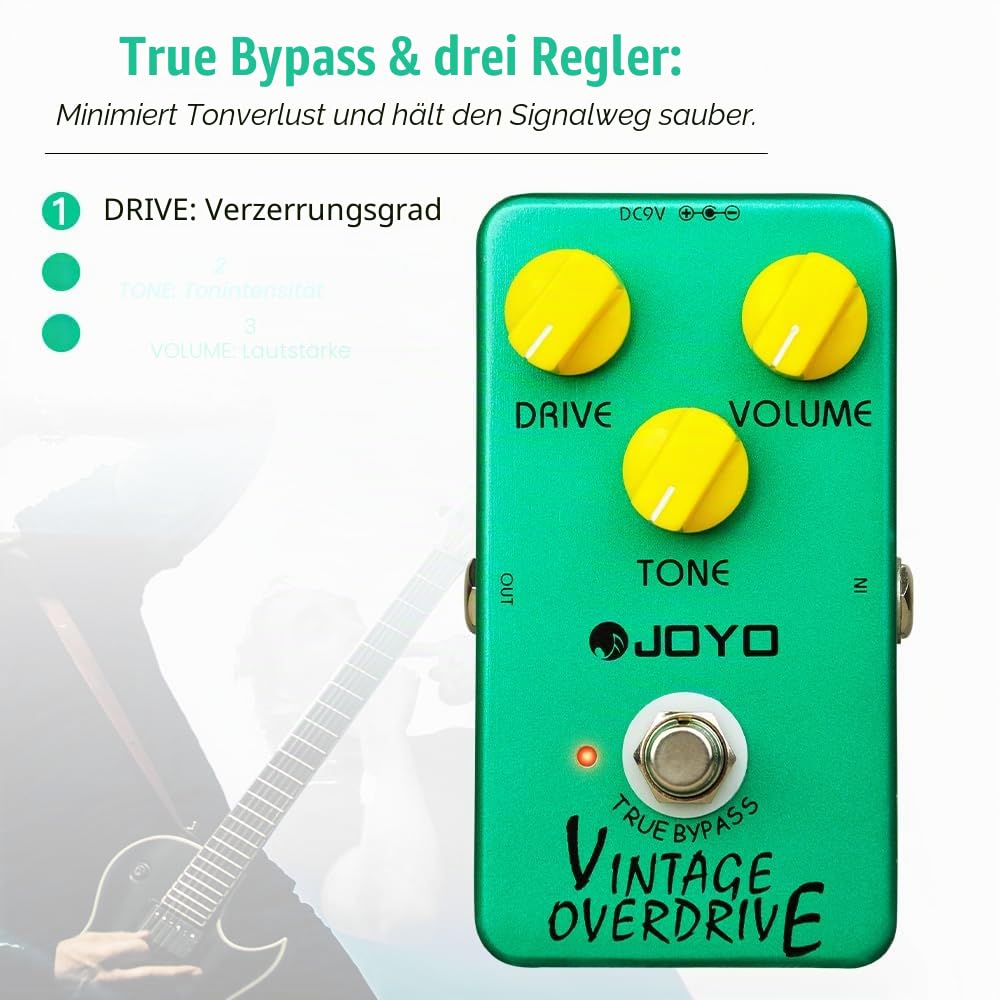 JOYO Vintage Overdrive Pedal Klassisches Röhren-Screamer-Pedal für E-Gitarre mit True Bypass (JF-01)