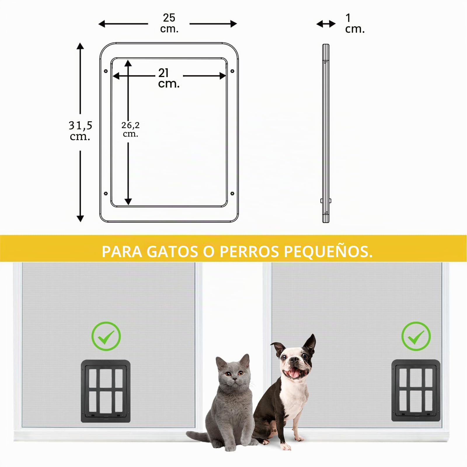 ENJOYING Puerta para Gatos Mosquitero, Puerta para Perro Pequeños Mosquitera con Página Magnética, Puerta Mascotas para Puerta Corrediza Ventana, Apagado Automático, Cerrable, Negro