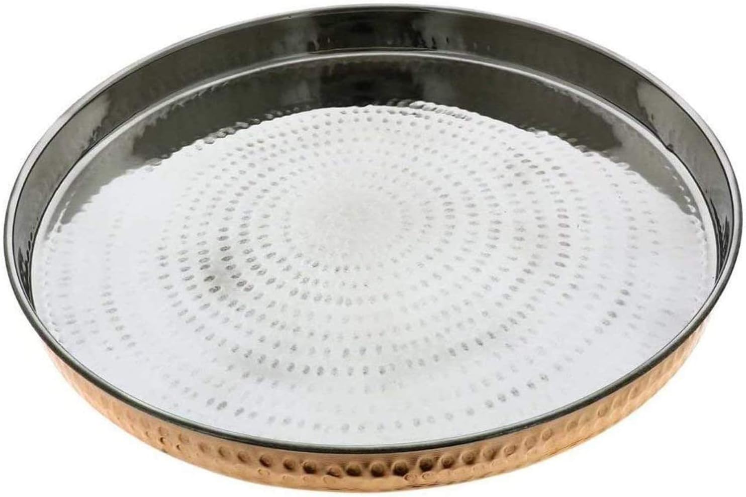 Rastogi Handicrafts Copper & Stainless Steel Hammered Indian dinner Plate Thali serve ware food 13 inch size (1)