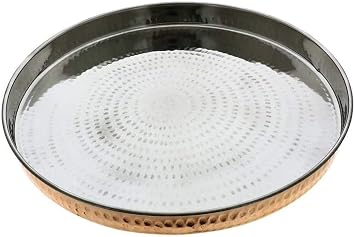 Rastogi Handicrafts Copper & Stainless Steel Hammered Indian dinner Plate Thali serve ware food 13 inch size 1