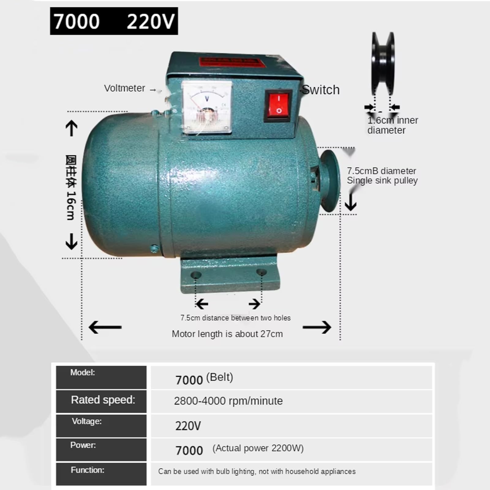 Generador 7000W 220V Sin Escobillas Con Imán Permanente, Bobina De Cobre, 50Hz Transmisión Por Correa, Compatible Con Motor De Gasolina O Diésel, Para Iluminación