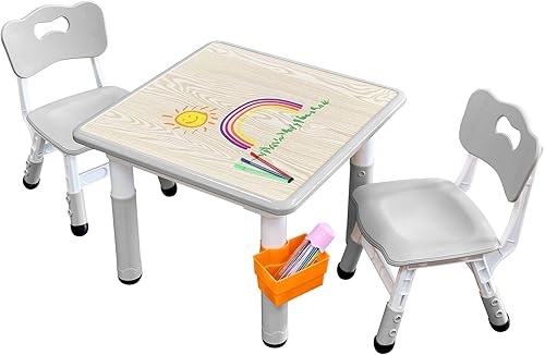 Miniatura 16 de Juego de mesa y silla para niños, juego de mesa y sillas para niños, altura ajustable, patas y organizador de mesa antideslizantes, escritorio de