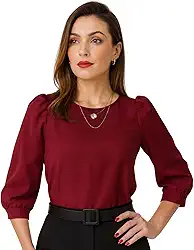 Blusa Social Feminina Manga 3/4 Bufante Camisa Elegante
