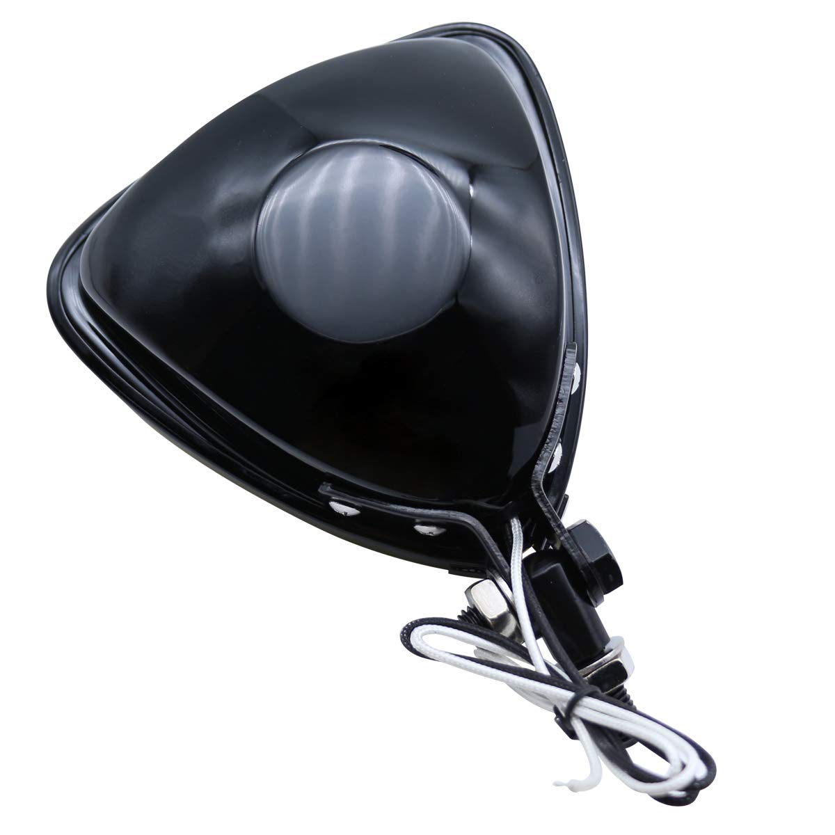 Black Triangle Headlight Lamp For Harley Chopper & Bobber – Flat Back, Amber Lens