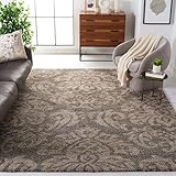 SAFAVIEH Florida Shag Collection Area Rug - 8'6' x 12', Smoke & Beige, Damask Design, Non-Shedding & Easy Care, 1.2-inch Thick Ideal for High Traffic Areas in Living Room, Bedroom (SG460-7913)
