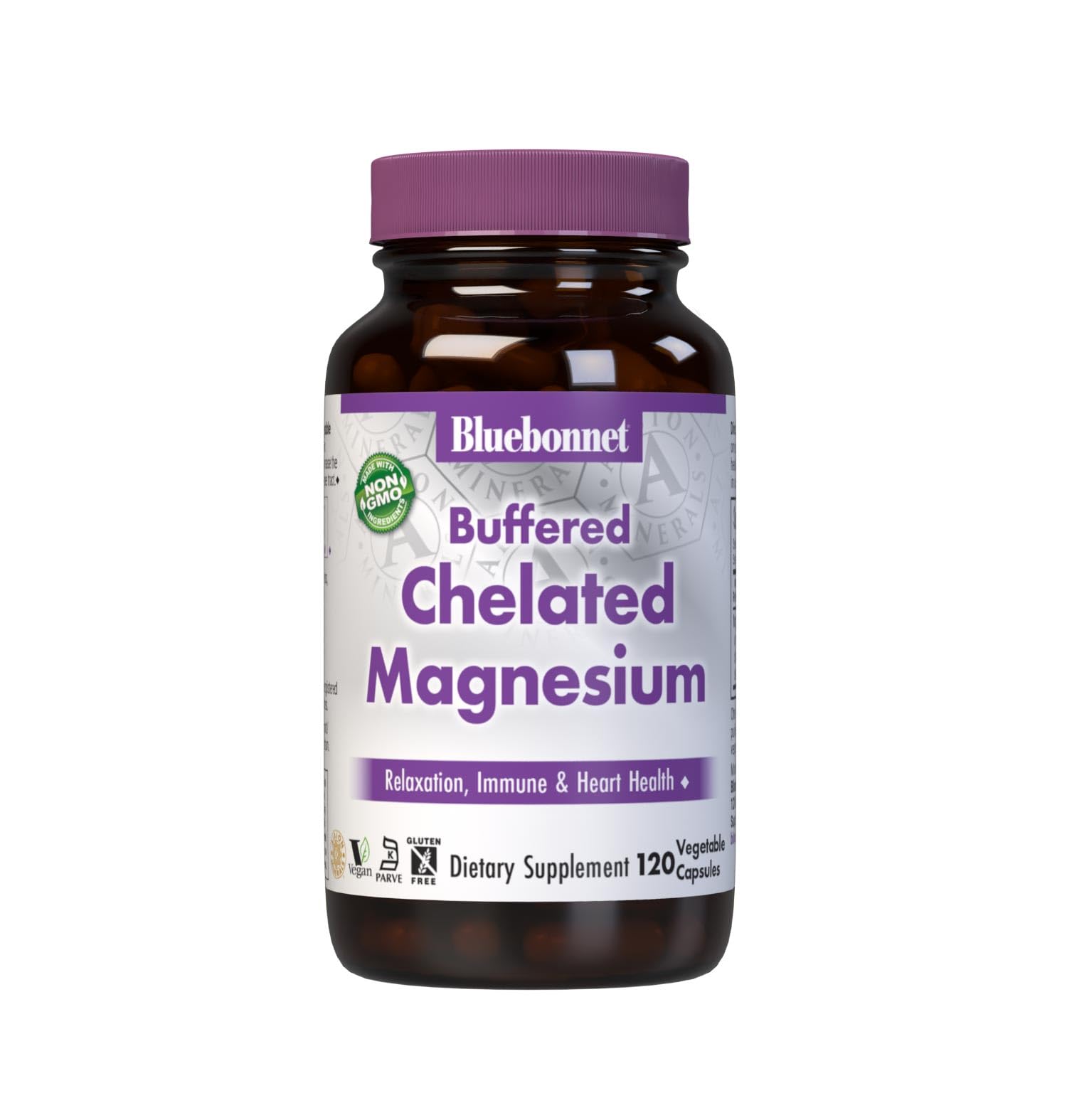 Bluebonnet Nutrition Albion Buffered Chelated Magnesium 200 mg, Magnesium Oxide, Stress Relief, Vegan, Non GMO, Gluten Free, Soy Free, Milk Free, Kosher, 120 Vegetable Capsules, 2 Month Supply - 120 Count (Pack of 1)