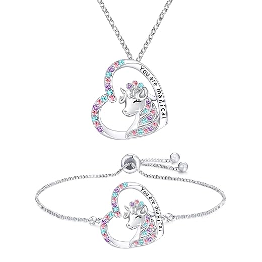 M&Ostyle You Are Magical Unicorn Jewelry Set for Girls Necklace for Girls Crystal Heart Pendant Necklaces Jewelry Gifts for Girls Daughter Granddaughter Niece Birthday Graduation Gifts For Girls