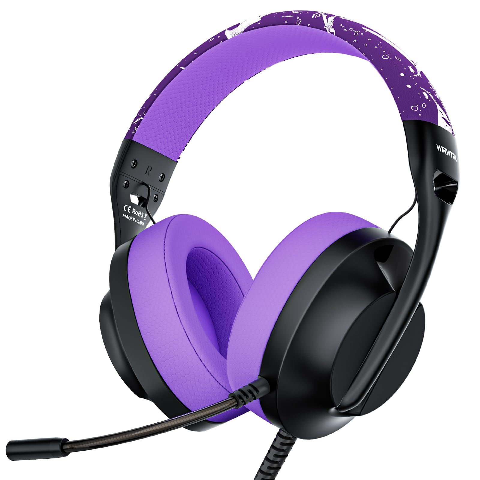 WIRWTRU S30 Gaming Headset with Microphone,198g Lightweight Design, Wired Gaming Headphones for Xbox, Xbox Series X|S, PS5, PS4, Switch, PC, Noise Cancelling Mic, Soft Earmuffs (Purple)