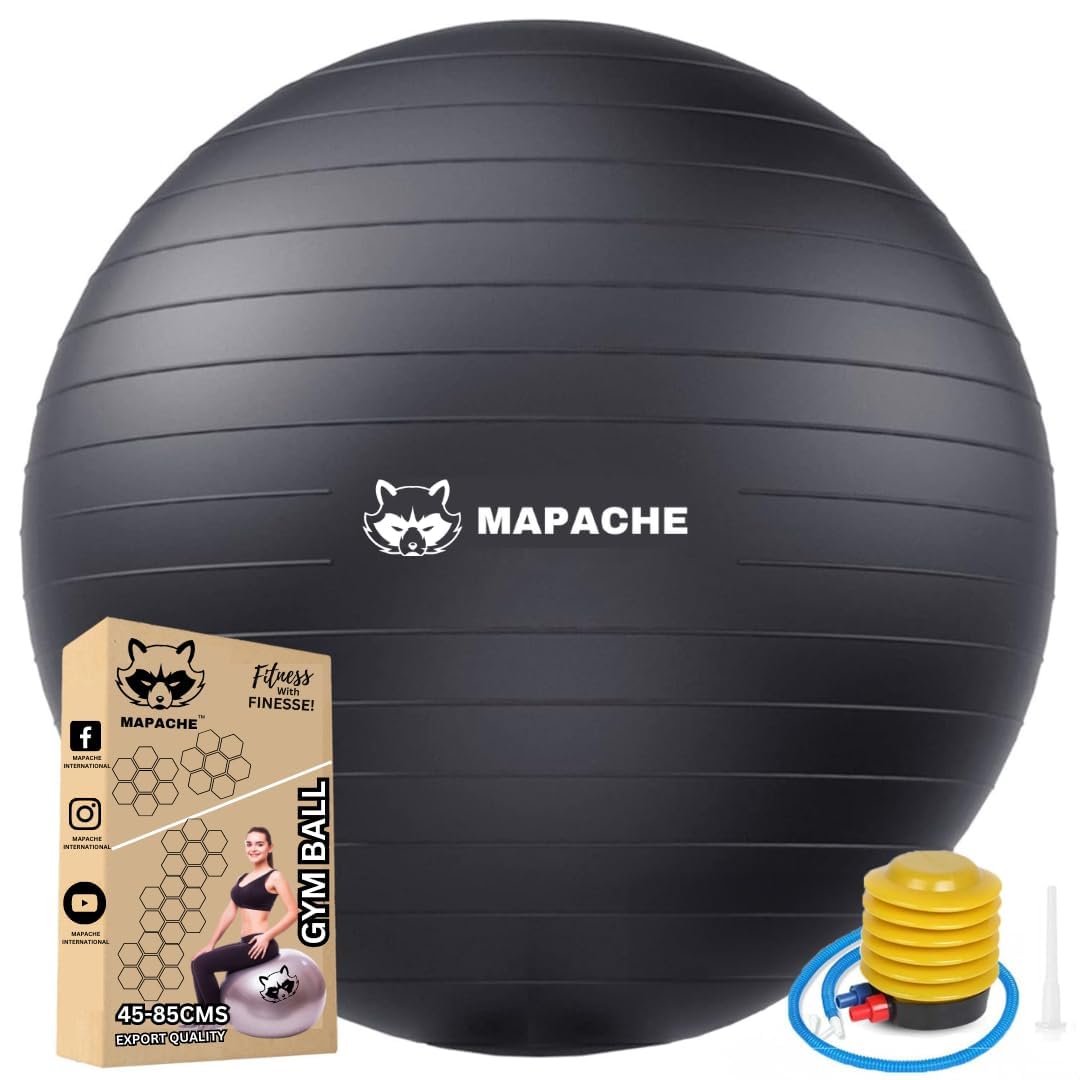 Mapache Anti Burst Gym Ball for Exercise, Exercise Ball with Pump for Workout Yoga Ball for Women and Men Swiss Ball for Balance Stability Training, Birthing Ball for Pregnancy,Color (Black, 45cms)