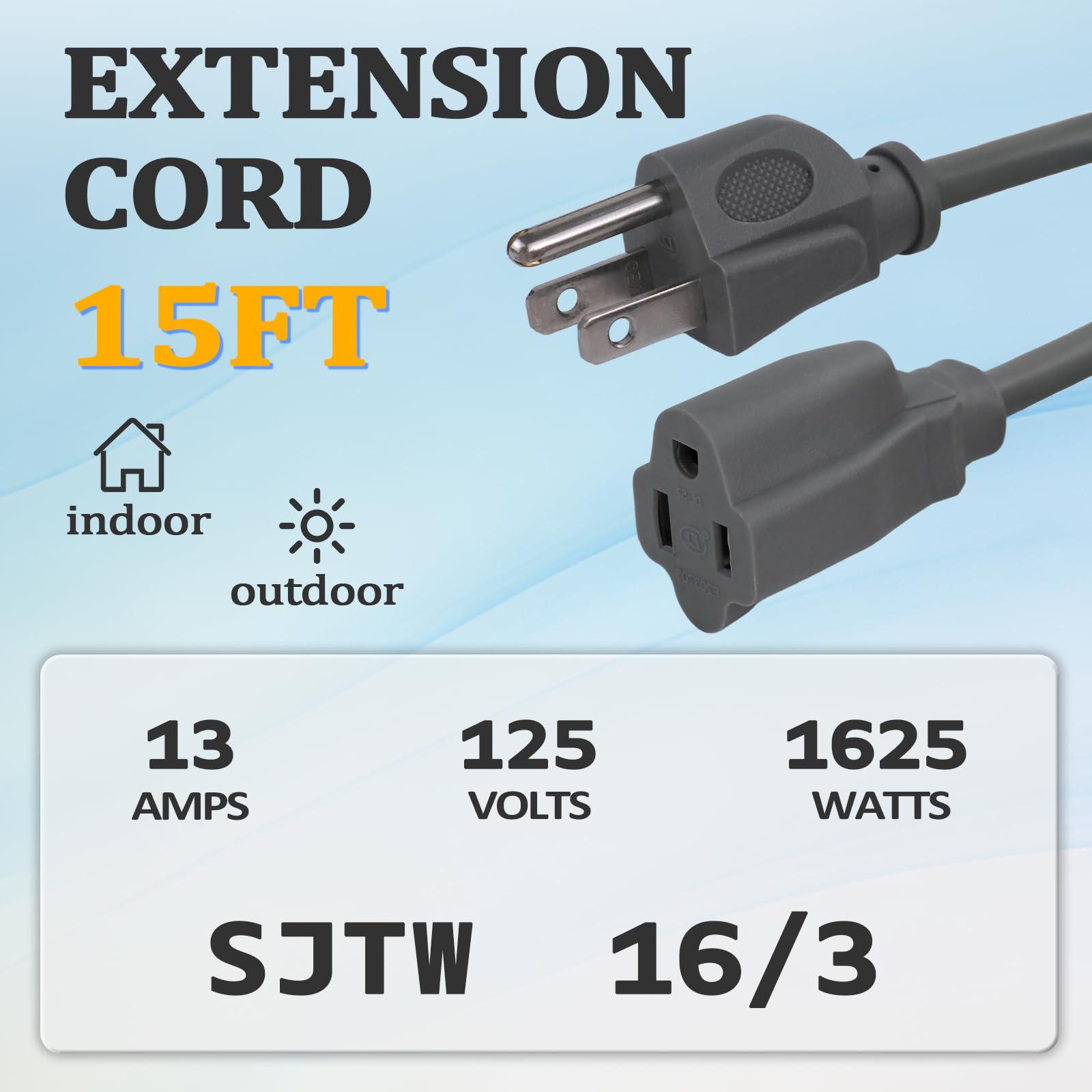 Amazon.com: GreenProsper 15 Ft Indoor Outdoor Grey Extension Cord