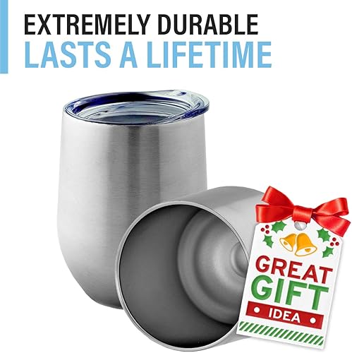 Miniatura 4 de Copas de vino de acero inoxidable con tapa (juego de 4) – Vasos de vino de doble pared aislados para exteriores de 12 oz – 100% irrompible y sin