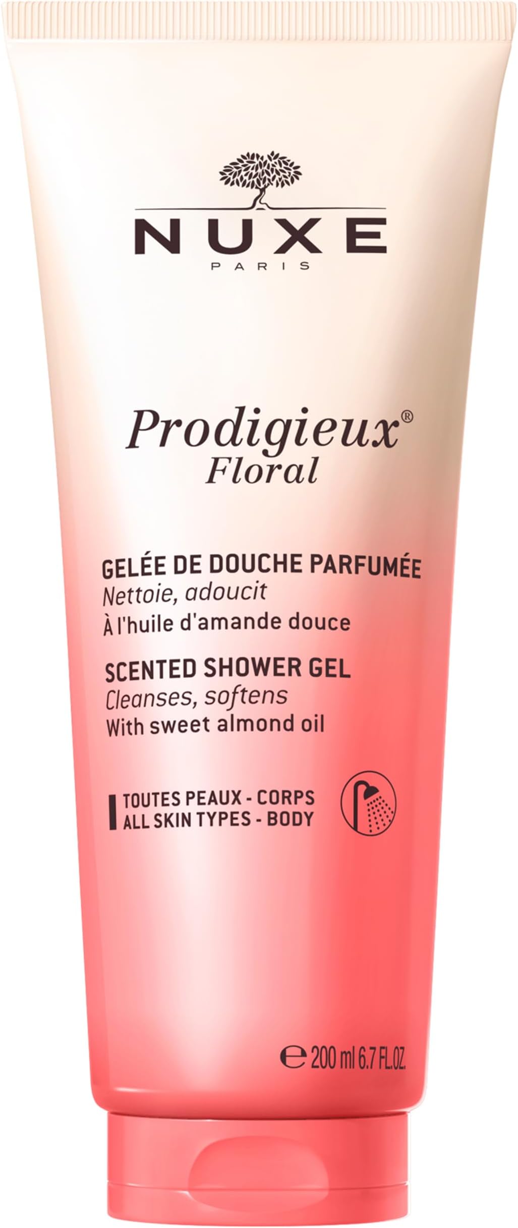 Prodigieux Floral Scented Shower Gel 200 ml - Softening Shower Gel, With Sweet Almond Oil & Delicate Floral Scent, Leaves Skin Clean, Soft & Fragranced, Vegan Formula