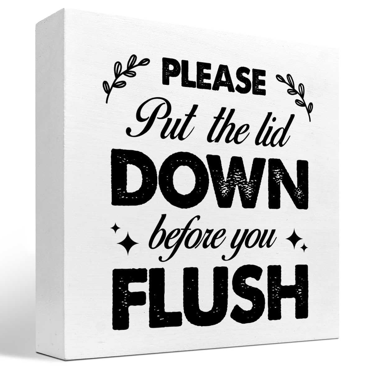 Pleas Put The Lid Down Before You Flush Funny Bathroom Wood Block Sign Desk Decor Rustic Wooden Box Plaque Sign Desk Decor For Home Bedroom Office Restroom Toilet Shelf Table Decor 5x5 Inch