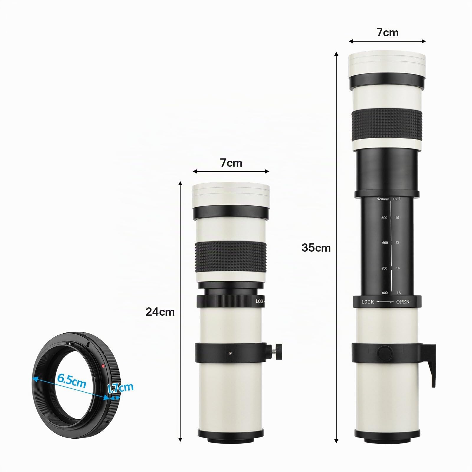 MF Super Téléobjectif Zoom F/8.3-16 420-800 mm Monture EF T Bague d'adaptation universelle 1/4