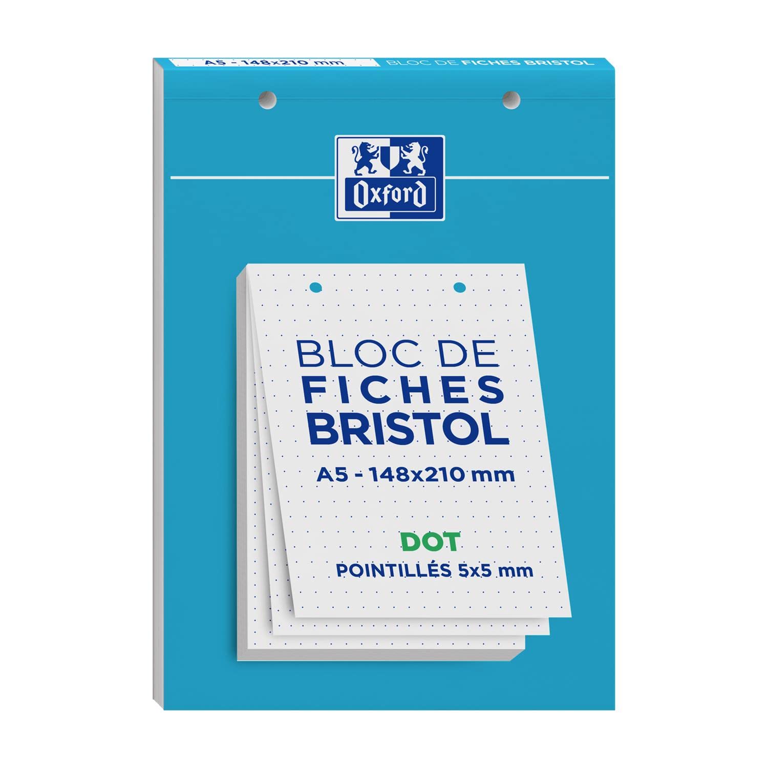 OXFORD Lot de 10 Blocs de 30 fiches bristol 148X210 perforées DOT blanc