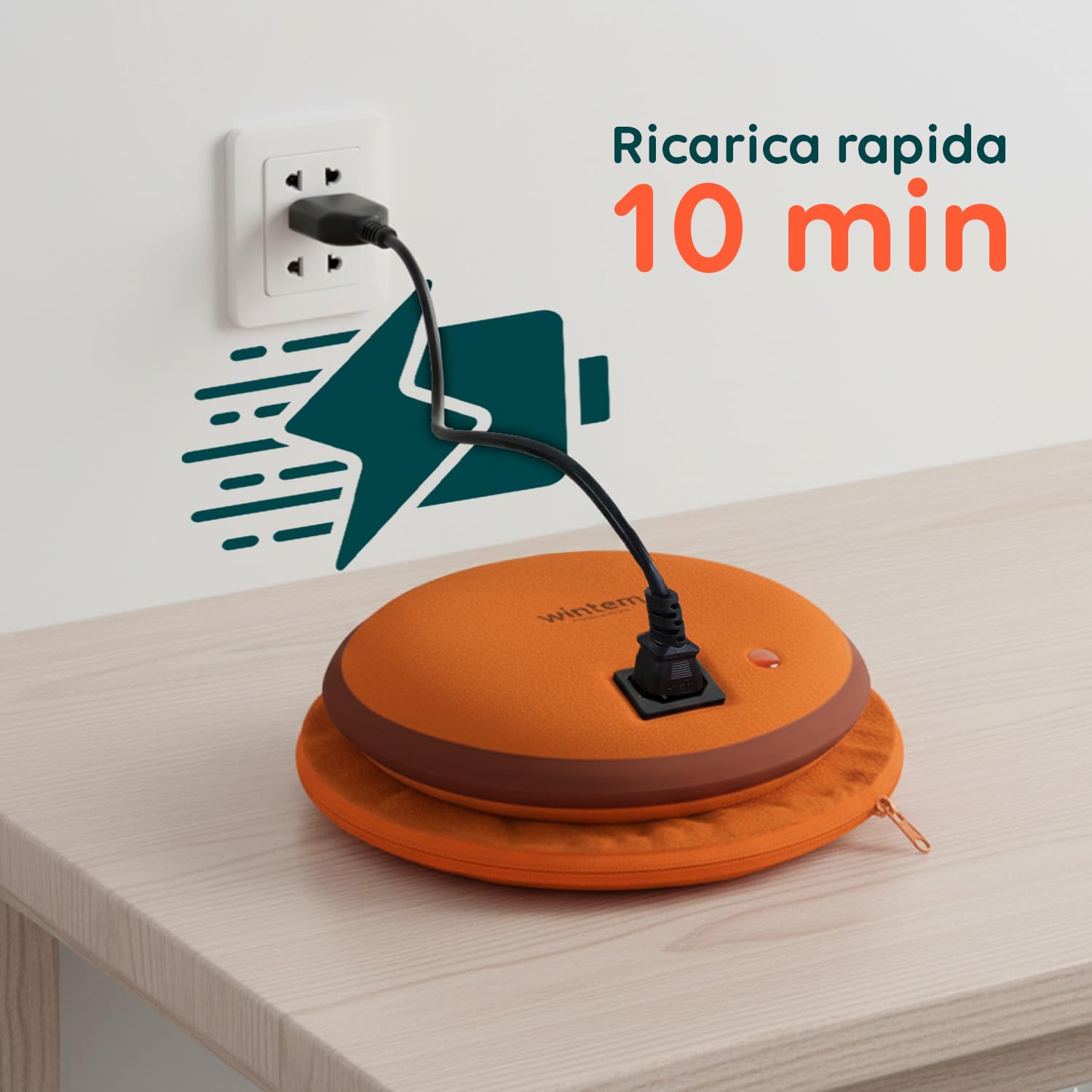 Wintem Scaldino Elettrico 550W per Mani e Letto con Custodia in Stoffa - Ricarica Rapida in 10 Minuti e Calore Duraturo fino a 3 Ore - Calore Immediato e Utilizzo Versatile per Casa Ufficio e Relax