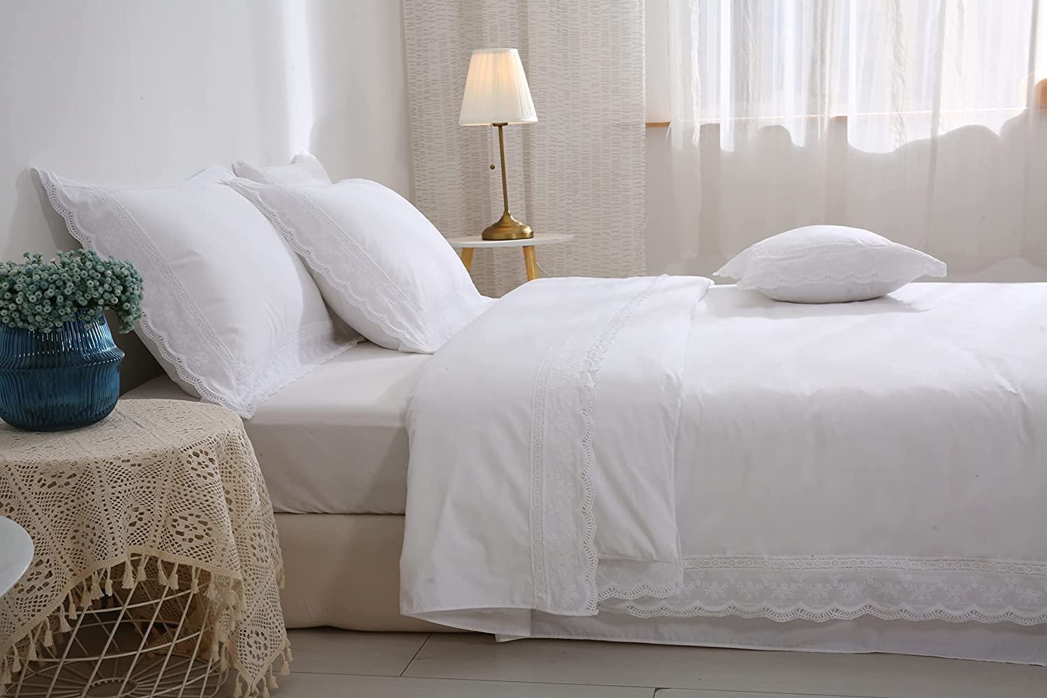 federe decorative bianche con ricamo in pizzo, in cotone, da 40 x 80 cm, stile lussuoso ed elegante, 2 pezzi