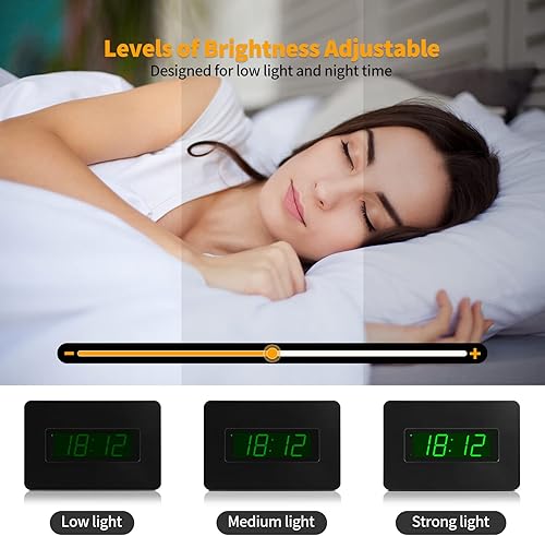 Miniatura 3 de Timegyro Reloj despertador digital LED de pared, pantalla de tiempo LED de 1.4 pulgadas, reloj opetado de batería, brillo ajustable para dormitorio,