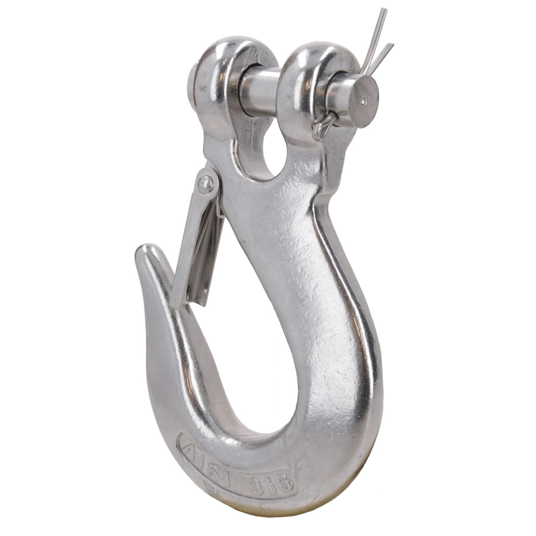 Clevis - Gancio antiscivolo con chiusura di sicurezza, in acciaio inox, per sollevamento catena da 12 mm, 4 pezzi