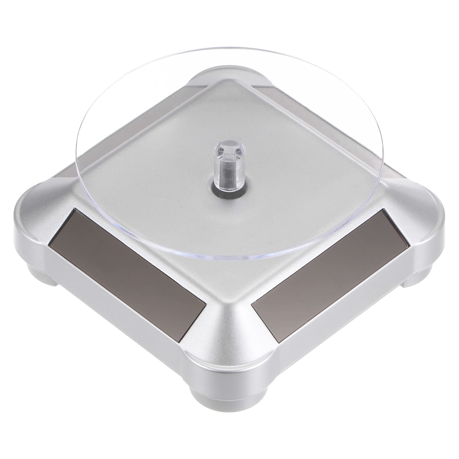 sourcing mapSolar Display Stand Turntable 3.54" Plate Dia Battery Double Use 360° Two-Way Rotating ABS Plastic Automatic Revolving Display for 3D Print Jewelry Displaying, Silver Tone