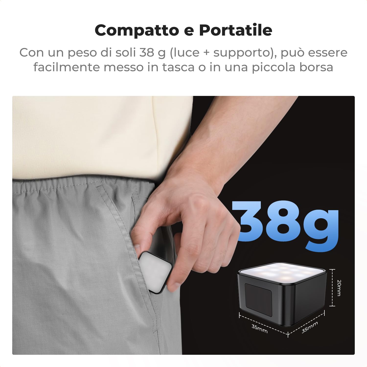 K&F CONCEPT LM61 Luce Mini Magnetica per DJI Osmo Pocket 3/4, LED Ausiliaria 1W Ricaricabile USB-C, Temperatura Colore 3000K/4500K/6000K, 2 Livelli Luminosità, Lampada Video